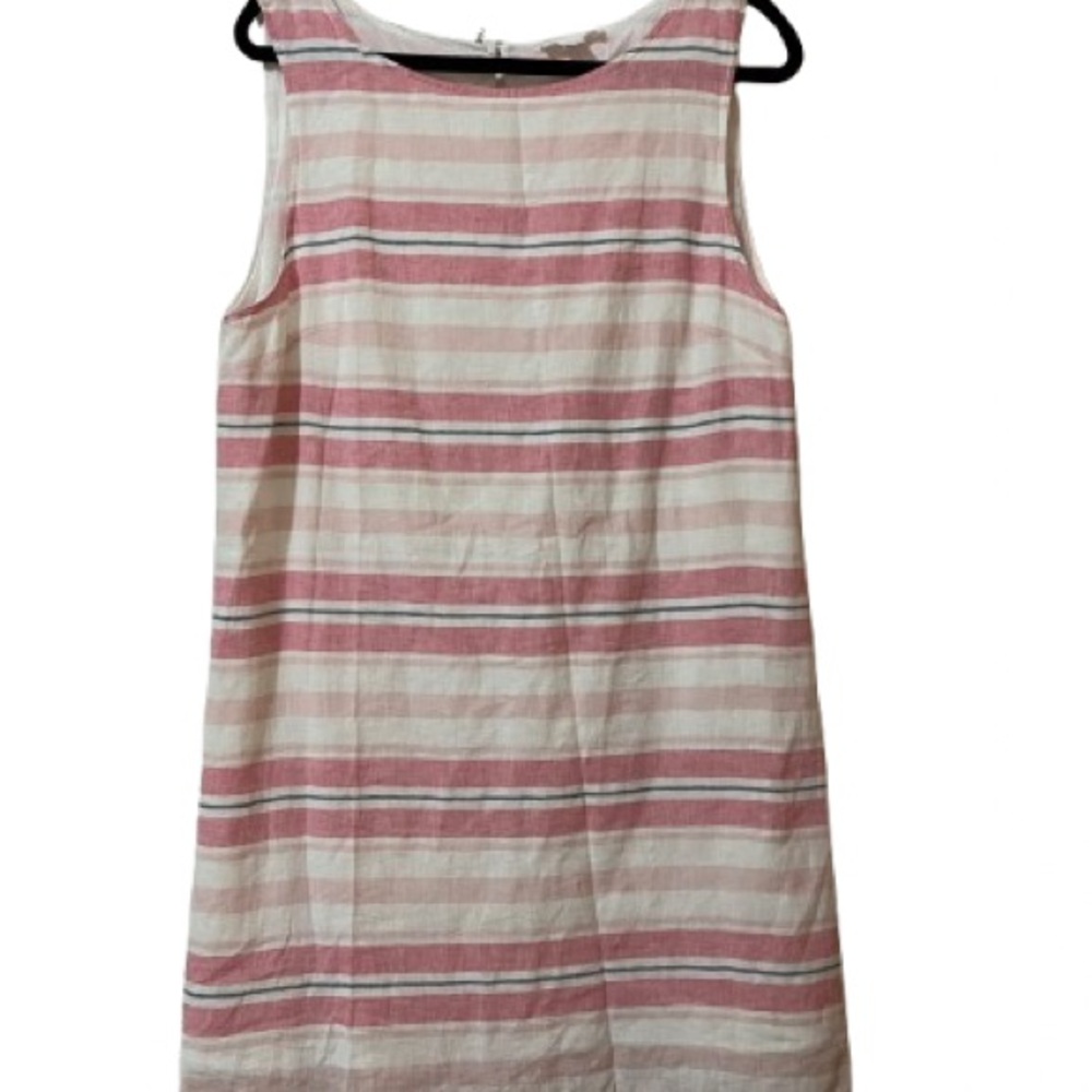 beachlunchlounge Pink White Striped Sleeveless Linen Sheath Dress Sz L Spring